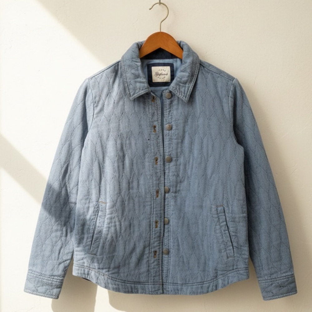 Jachs Girlfriend Quilted Barn Jacket Blue Gorpcore Fleece Pockets Size Small